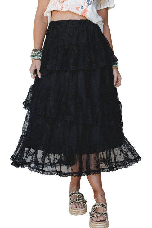 Polyamide Elastane Elegant Ruffle Lace Tiered Skirt
