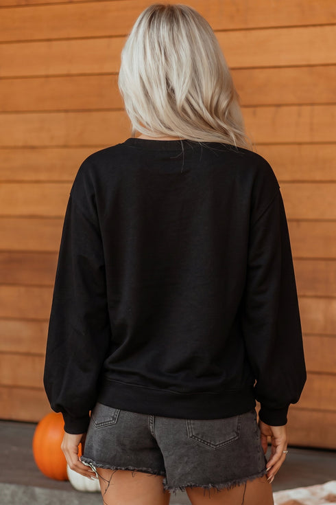 Embroidered Graphic Long Sleeve Round Neck Pullover Sweatshirt