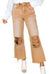 Distressed Hollow Out High Waist Cropped Flare Jeans