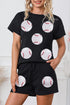 Textured Sequin Baseball Short Two Piece Graphic Set