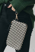 Checkered Woven Fringe Tassel Pu Leather Wristlet Handbag
