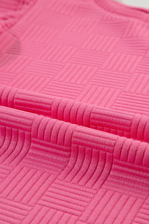 Textured Ruffle Sleeve Drawstring Waist Solid Short Set