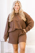 Drop Shoulder Long Sleeve Elastic Waist Lounge Set