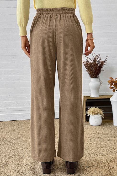 Polyester Tie Elastic Waist Soft Corduroy Pants