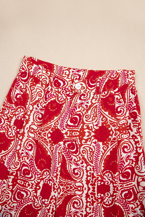 Bohemian Paisley Print Buttoned High Waist Wide Leg Pants
