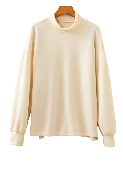 Mock Neck Long Sleeve Leopard Split Hem Top