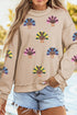 Sequined Turkey Graphic Exposed Seam Mock Neck Sweatshirt