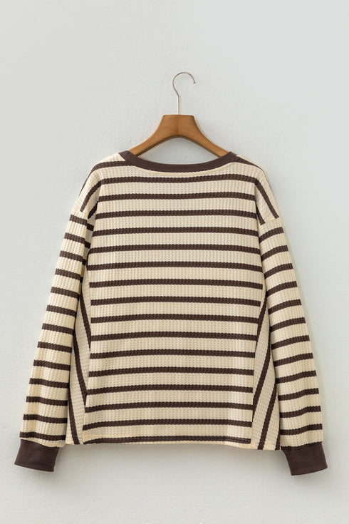 Striped Pattern Patchwork Ribbed Cuff Pullover Sweatshirt