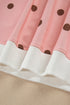 Polka Dot Ribbed Trim Long Sleeve Short Set