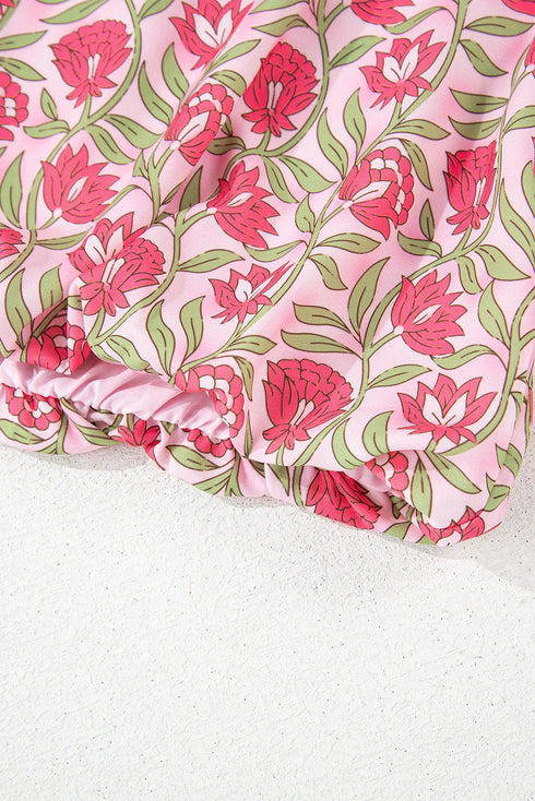 Bohemian Floral Print Puffy Cropped Mini Skirt Two Piece Dress