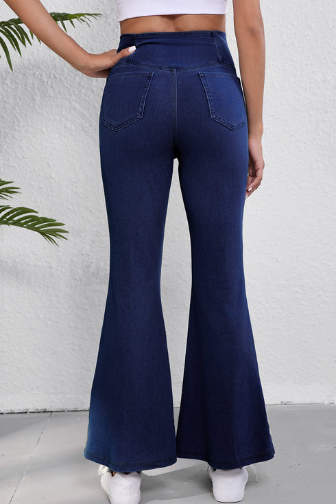 High Stretch Crossed Waist Flare Knit Denim Jeans