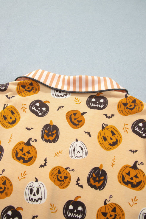 Pumpkin Print Two Piece Long Sleeve Lounge Set