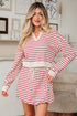 Stripe Cropped Collared Pullover Bubble Skirt Two Piece Dress
