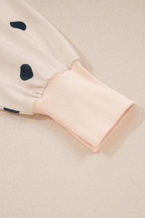 Polka Dot Loose Long Sleeve Split Hem Pullover Top