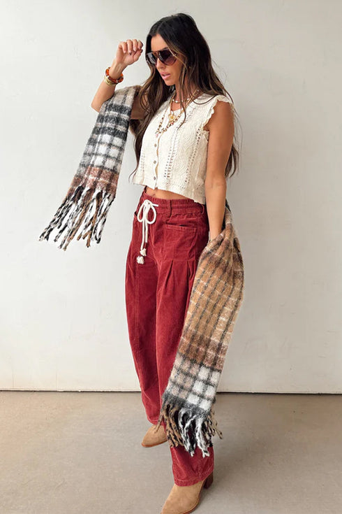 Polyester Racing Elastic Waist Drawstring Corduroy Pants
