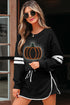 Rhinestone Pumpkin Graphic Varsity Striped Long Sleeve Top Drawstring Mini Skort Two Piece Set