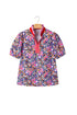 Ditsy Floral Print Plaid Trim V Neck Blouse