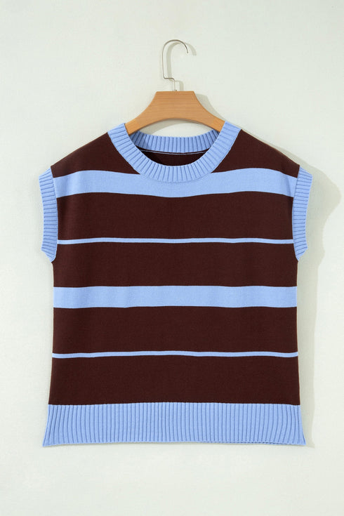 Striped Color Block Sleeveless Round Neck Sweater Vest