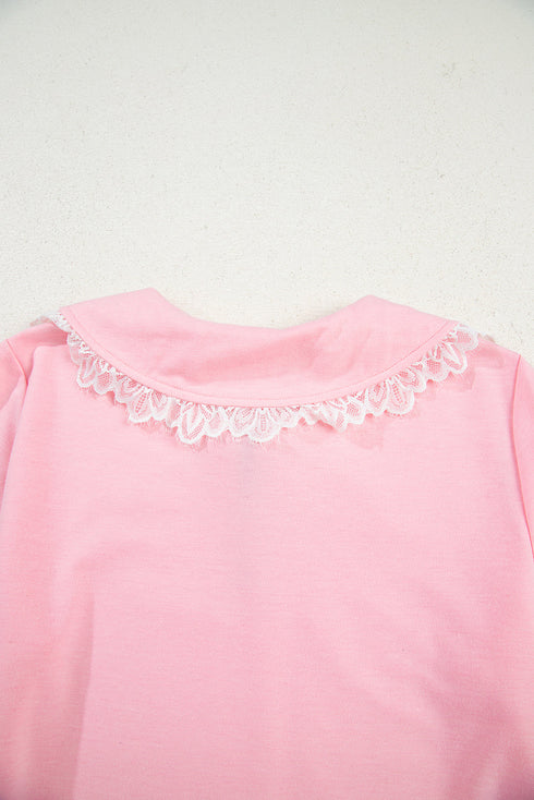 Lace Trim Peter Pan Sweatshirt Skirt Two Piece Dress