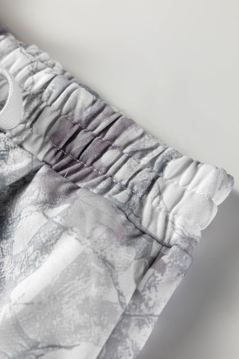 Abstract Woodland Print Baggy Pullover Drawstring Short Sets