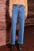 Casual Double Button High Rise Straight Leg Jeans