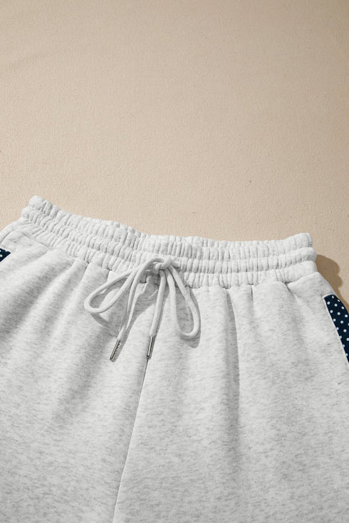 Polka Dot Patchwork Mock Neck Pullover Short Set