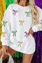 3D Ribbed Sequin Mardi Gras Bow Baggy Graphic Sweatshirt