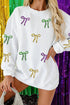 3D Ribbed Sequin Mardi Gras Bow Baggy Graphic Sweatshirt
