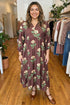 Floral V Neck Long Sleeve Loose Shift Maxi Dress