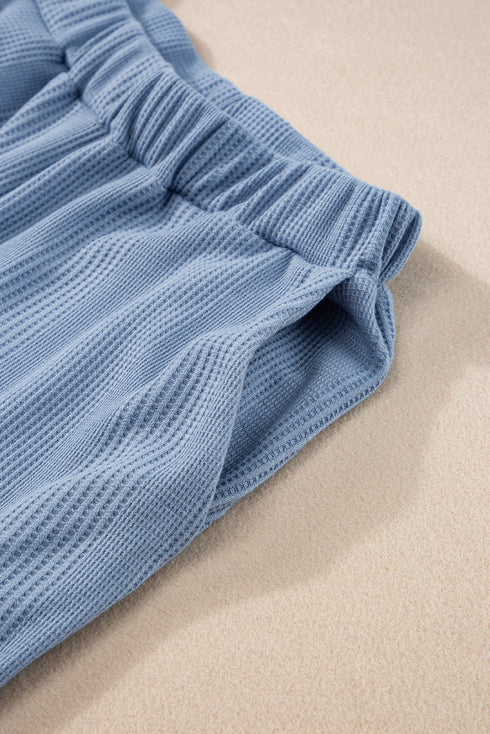 Textured Ribbed Ruffle Tank Top Wide Leg Pant Set