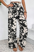 Bohemian Floral Print Smocked High Waist Wide Leg Pants