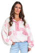 Half Button Floral Quilted Pocketed Pullover Sweatshirt