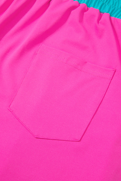 Casual Blocked Pattern Patchwork Cap Sleeve Short Set