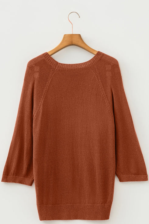 Ribbed Knit Round Neck Short Sleeve Sweater