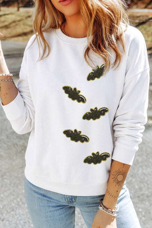 Sequin Bat Graphic Drop Shoulder Pullover Sweatshirt