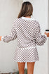 Checkered Polo Collar Long Sleeve Mini Skirt Two Piece Dress