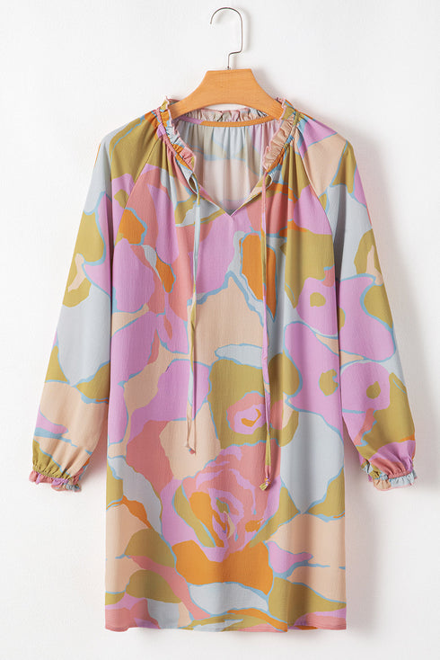 Abstract Print Hooded Long Sleeve Shift Dress