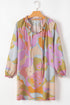 Abstract Print Hooded Long Sleeve Shift Dress