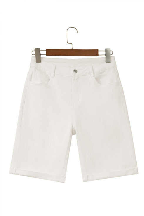 Rolled Cuff Stretch Bermuda Denim Shorts