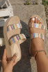 Polyester Boho Woven Double Strap Wedge Slipper
