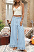 Elastic Waist Ruffled Wide Leg Denim Pants