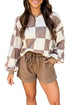 Checkerboard Plaid Long Sleeve Coordinated Two Piece Short Set