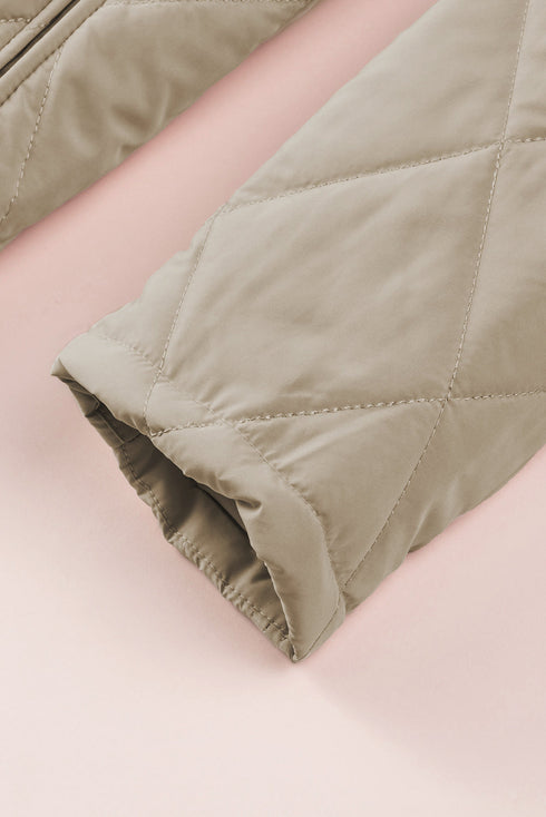 Solid Quilted Snap Button Hooded Puffer Coat