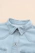 Casual Distressed Raw Hem Flap Pocket Denim Jacket