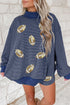 Sequin Rugby Print Striped Mock Neck Sweatshirt