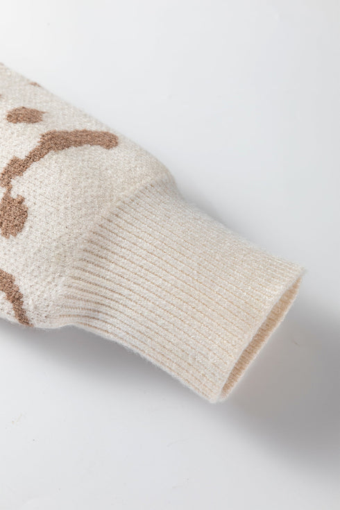 Abstract Animal Pattern Crew Neck Knit Sweater