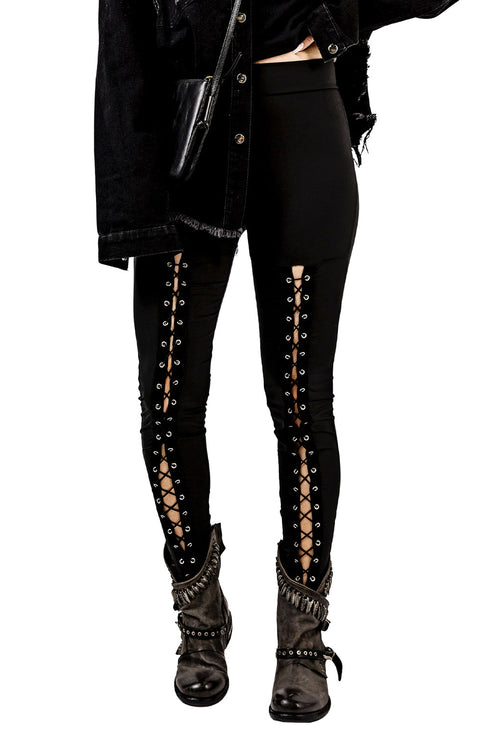 Exclusive Grommet Lace Up Front Statement Leggings