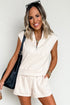 Casual Solid Sleeveless Quarter Zip Drawstring Short Set