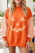 Pumpkin Face Graphic Plaid Pattern Sleeve Sweatshirt