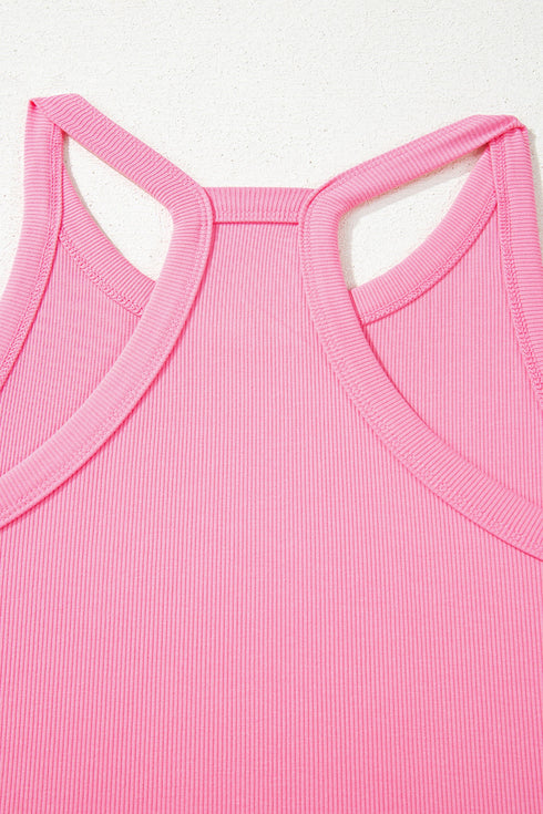 Active Solid Ribbed Tank Wide Leg Sweatpants Pant Set